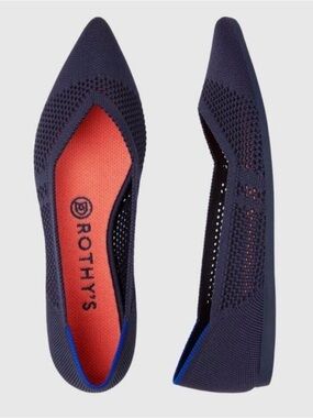 Rothy's Navy Maritime Lattice Pointed Knit Ballet Flat - Navy